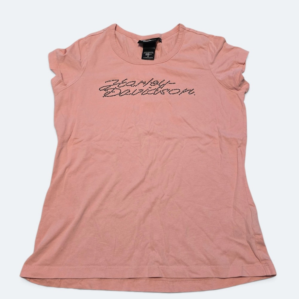 Harley Davidson Womens Size Medium Pink Rhinestone Logo Top